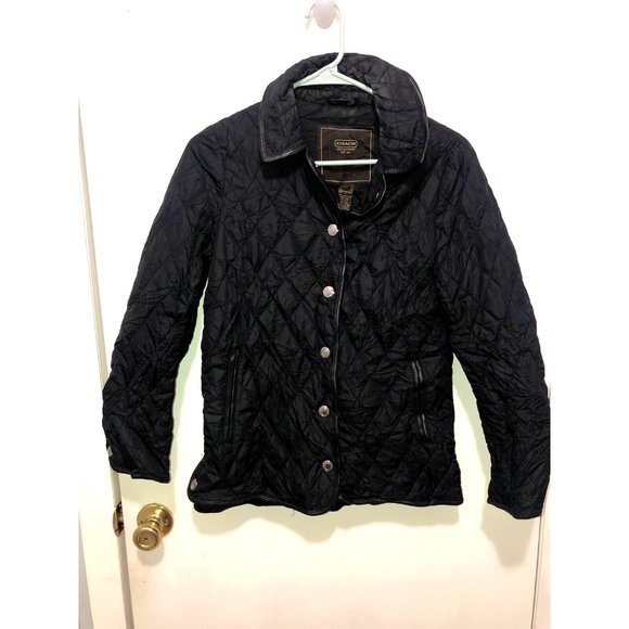 Coach Diamond Quilted Black Snap Up Lightweight Nylon Jacket Womens SZ XS - Picture 1 of 4